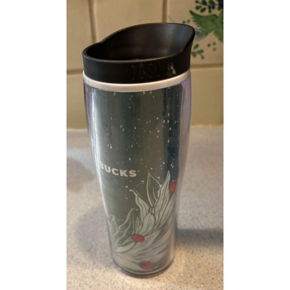 Starbucks 16 Oz Holiday‎ Tumbler With Lid Green & Red Design 2020